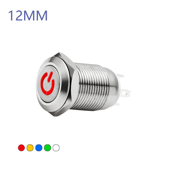 12MM Self-locking Latching Metal Push Button Switch Flat Head with Power Symbol LED