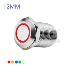 12MM Self-locking Latching Metal Push Button Switch Flat Head with Ring LED