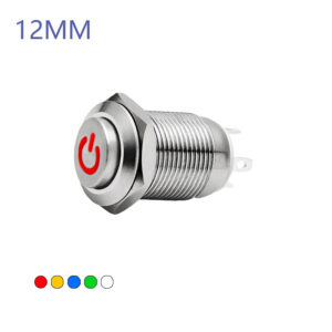 12MM Self-resetting Momentary Metal Push Button Switch High Round Head with Power Symbol LED