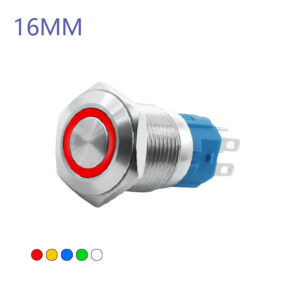 16MM Waterproof Self-locking Latching Metal Push Button Switch Flat Head with Ring LED