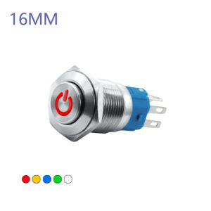16MM Waterproof Self-resetting Momentary Metal Push Button Switch High Round Head with Power Symbol LED