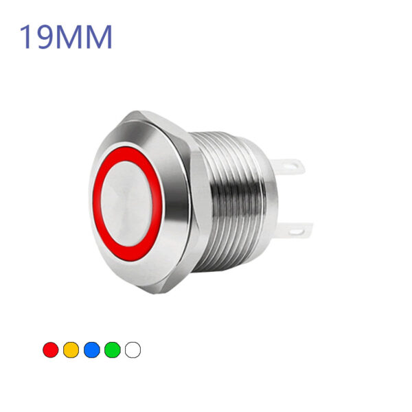 19MM Waterproof Self-resetting Momentary Metal Push Button Switch Flat Head with Ring LED