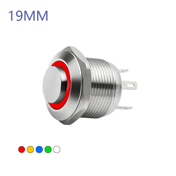 19MM Waterproof Self-resetting Momentary Metal Push Button Switch High Round Head with Ring LED