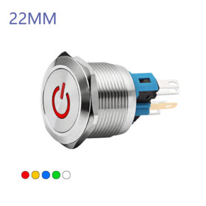 22MM Waterproof Self-resetting Momentary Metal Push Button Switch Flat Head with Power Symbol LED