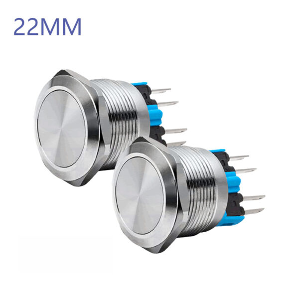 22MM Waterproof Self-resetting Momentary Metal Push Button Switch Flat Head without Light